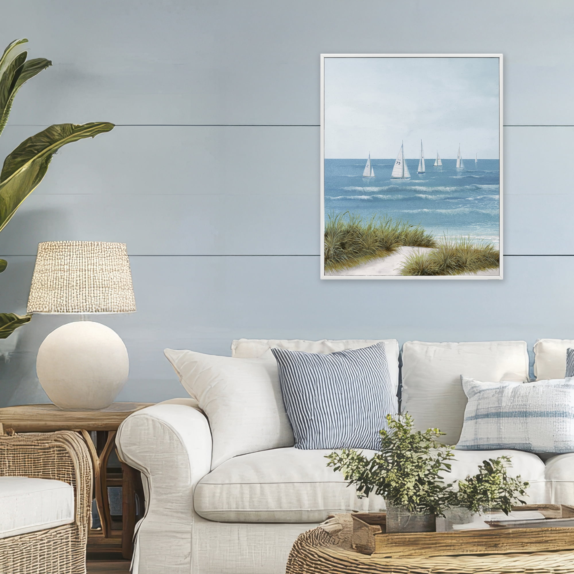 Stupell Industries Sail Away Beach Seascape White Framed Giclee Art, design by Lorenzo Collective