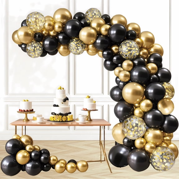 Xmas Party Decorations 98 Pcs Black and Gold Balloon Arch Kit - Birthday & Holiday Decorations, Party Supplies afor Boys, Girls, Mother's Day, Festivals