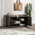 thumbnail image 2 of Modern Farmhouse Tray Top Grooved Drop Down Shoe Storage Bench in Gray Wash, 2 of 13