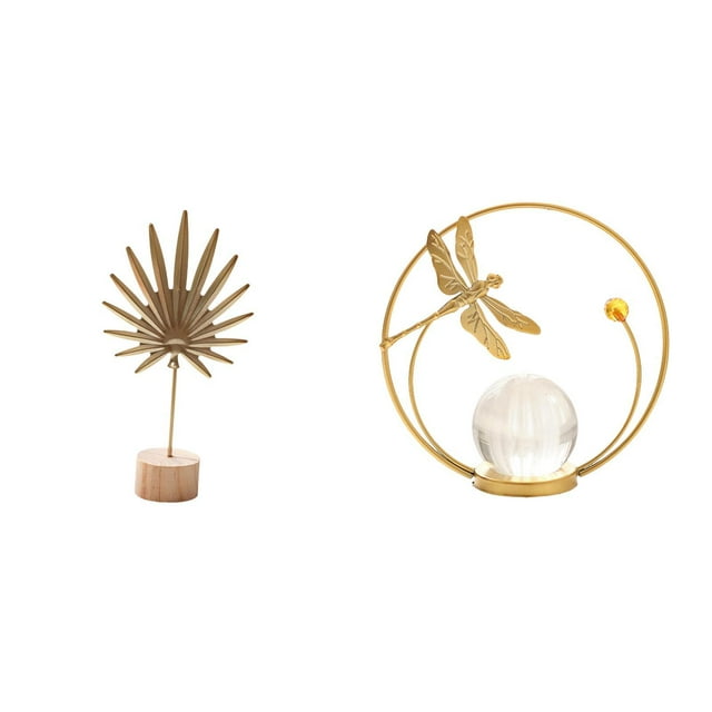 Escultura de hoja de metal, estatua de bola de cristal, figura de hierro, decoración con base de madera, diseño creativo, adecuada para sala de estar,