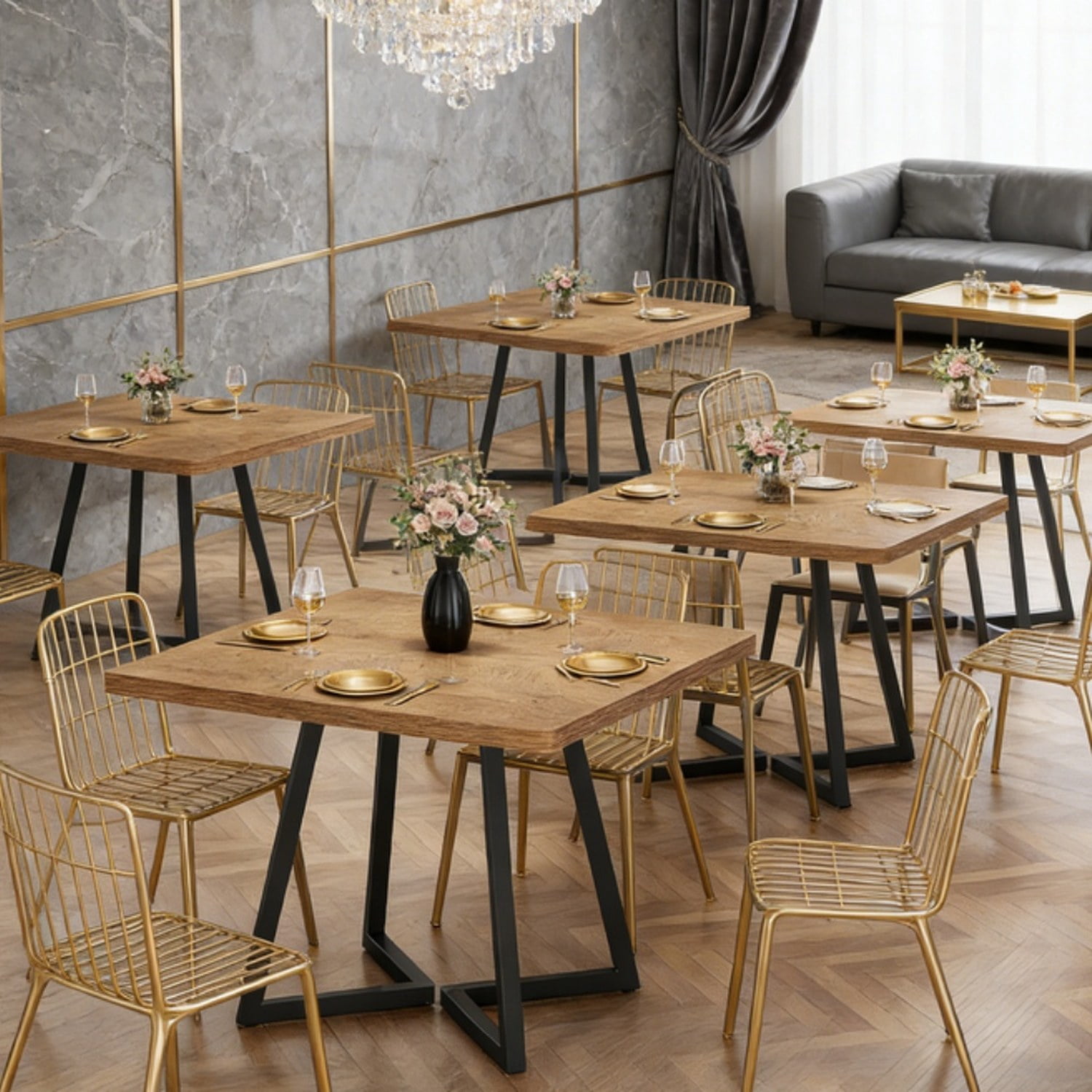 Square Dining Table, Industrial Style, Vintage Brown Wood with Black Metal Frame, 31.49 in W x 31.49 in D x 29.52 in H