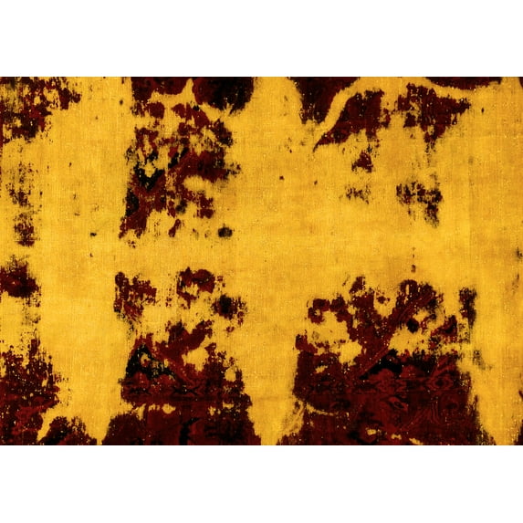 Ahgly Company Machine Washable Indoor Rectangle Abstract Yellow Modern Area Rugs, 7' x 10'