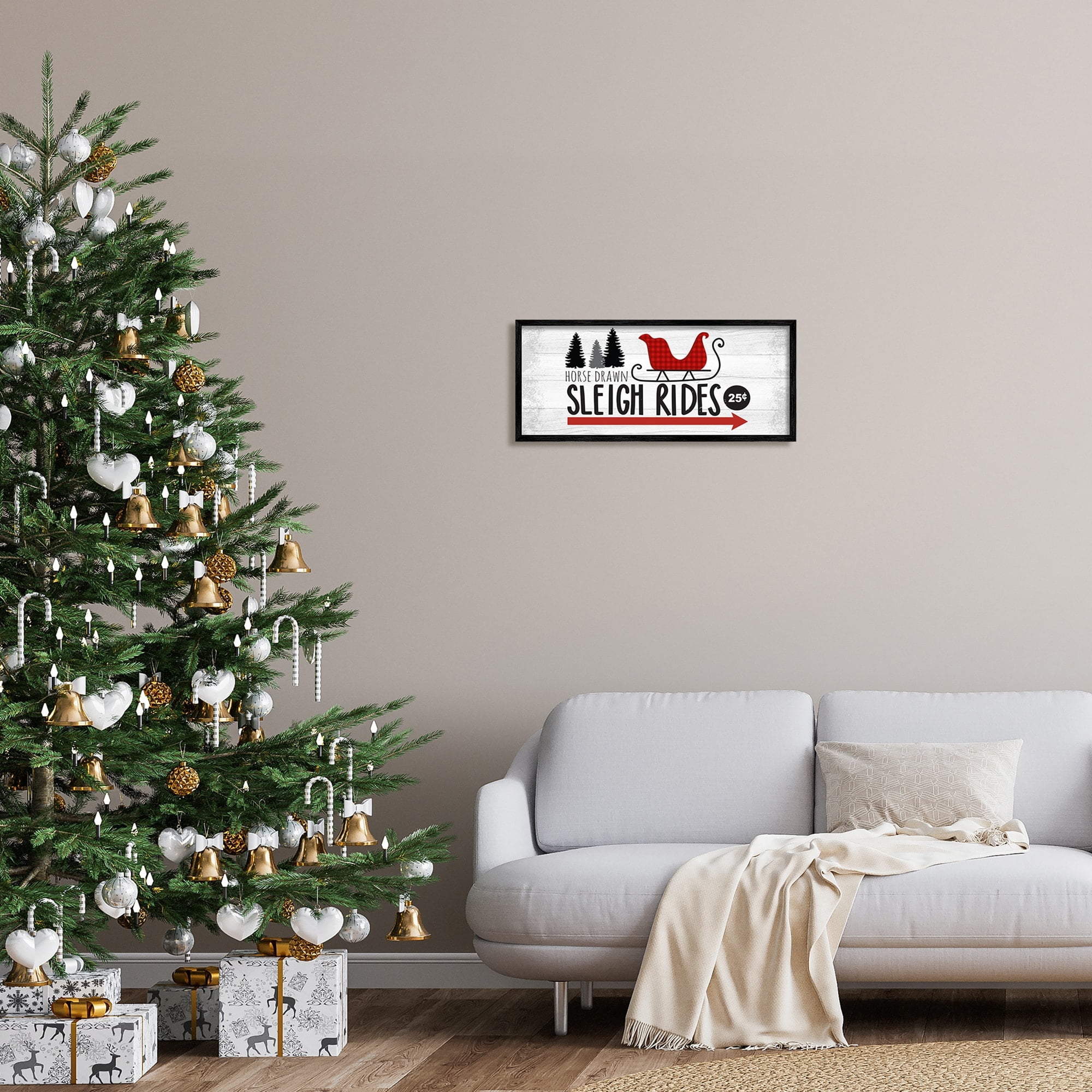 Sleigh Rides Rustic Grain Pattern Holiday Signage Holiday Graphic Art Framed Art Print Wall Art