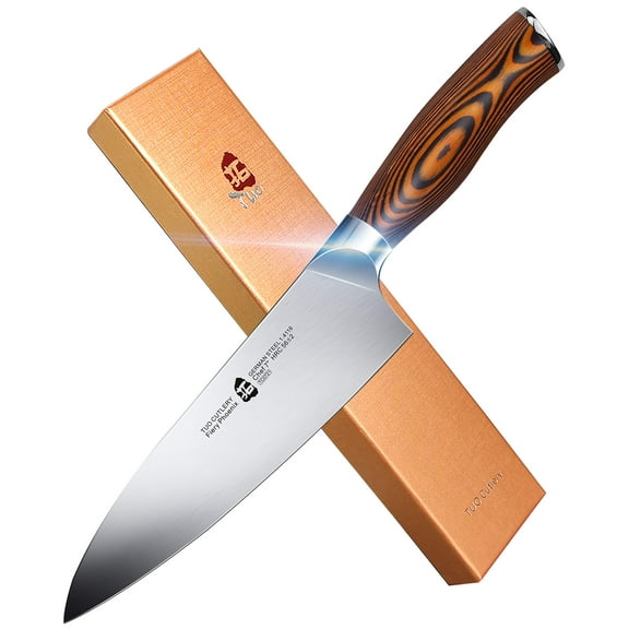 TUO Chef Knife- Kitchen Chef’s Knife - High Carbon German Stainless Steel Cutlery - Rust Resistant - Pakkawood Handle - Luxurious Gift Box Included - 7” - Fiery Phoenix Series