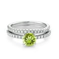 thumbnail image 2 of Gem Stone King 925 Sterling Silver Green Peridot and White Moissanite Wedding Engagement Band Bridal Set Ring for Women (1.49 Cttw, Gemstone August Birthstone, Available in Size 5, 6, 7, 8, 9), 2 of 5