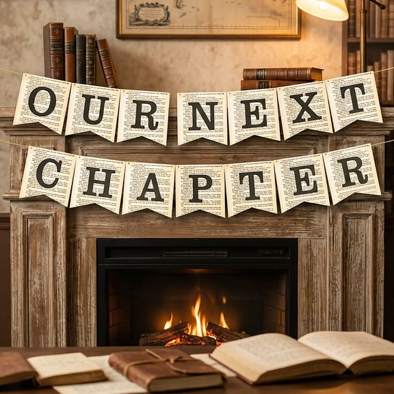 OURNEXTCHAPTER Vintage Book-Themed Banner Decor Set - Retro Chapter Celebration Party Supplies