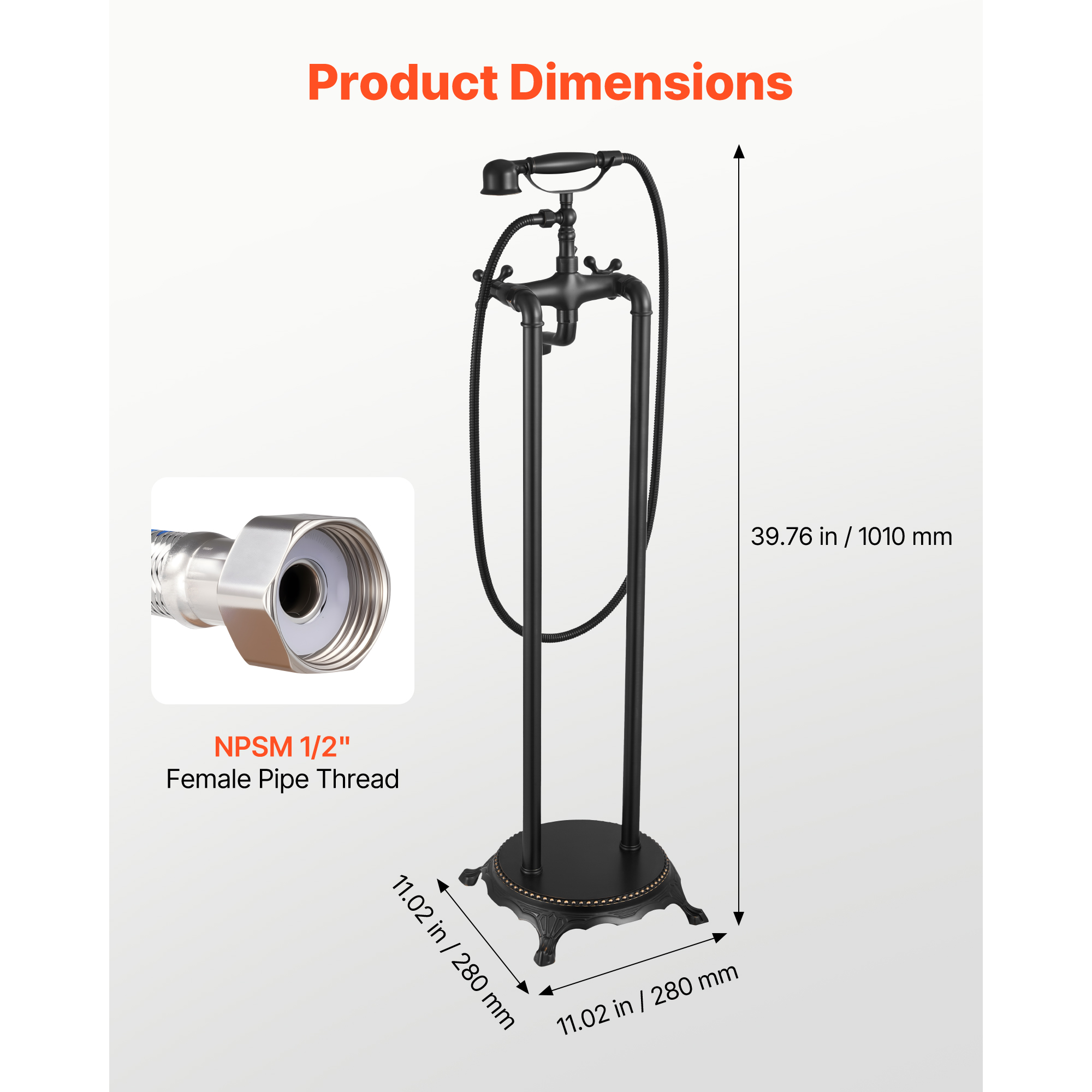 KFFKFF Freestanding Clawfoot Tub Faucet with Handheld Shower, Oil-Rubbed Bronze Finish, Vintage-Style Bathtub Filler with 360° Swivel Spout and 59-Inch Hose