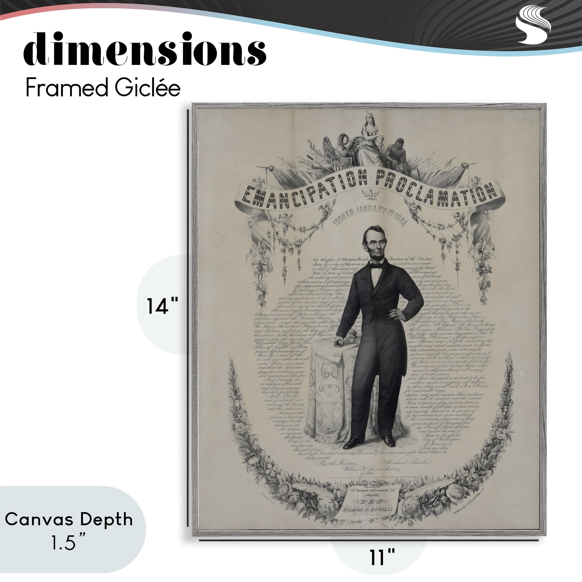 Stupell Industries Lincoln with Emancipation Proclamation Gray Framed Giclee Art, design by Arlington Prints