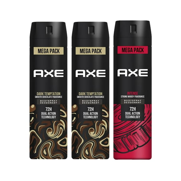 Axe Body Deodorant Spray For Men Pack Of 3X 215ml - 7.2 Fl.oz. | 2X Dark Temptation + Intense Fragrances | Long Lasting No Gas - 72Hr Dual Action Technology | Fresh Fragrance For Boys