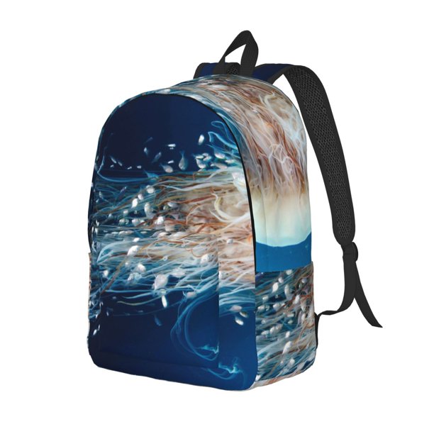 Disketp White Jellyfish Dansing in the Ocean print Canvas Backpack Lightweight Travel Daypack Student Rucksack Laptop Backpack-