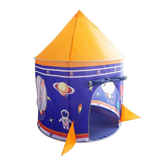 Rocket Ship Space Theme Kids Play Tent Indoor Outdoor Playhouse With 2 Puzzle House Instant Setup Backyard Birthday Party Gift 41X41X53 Inches
