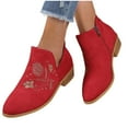 thumbnail image 7 of Red Women Round Toe Winter Boots With Embroidery Thick Heel Side Zipper For Fashion, 7 of 7
