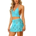 thumbnail image 4 of Unique Bargains Women's 2 Pieces Bikini Hollow Out Cami Skirt Crochet Knit Sets M Light Blue, 4 of 6