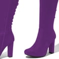 thumbnail image 3 of YDN Women Classic Round Closed Toe Lace Up Long Boots Block High Heel Zippers Knee High Boots Office Prom Dressy Shoes Size 7 Purple, 3 of 4