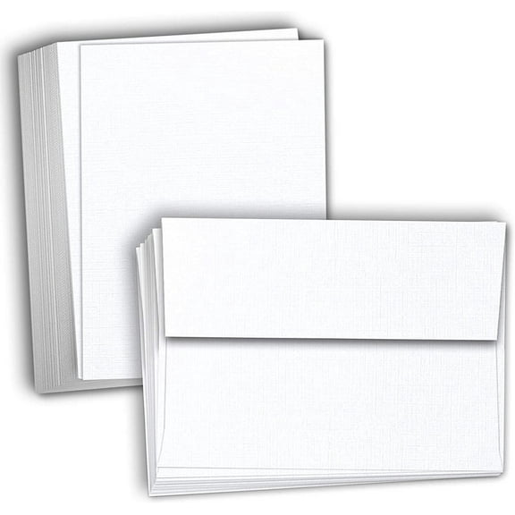 Hamilco Blank Cards and Envelopes - Flat 5" x 7" Linen White Cardstock Thick Paper 100lb Cover 100 Pack