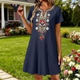 thumbnail image 6 of Puliio Midi Dresses for Women, Short Sleeve V Neck Floral Embroidery Loose Casual Summer Dress, 6 of 9