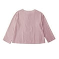thumbnail image 5 of KAUOD Kids Girls Cotton Linen V Neck T Shirts 2025 Summer 3/4 Sleeve Solid Loose Fit Tunic Tees Tops for Girls Casual Comfy, 5 of 5