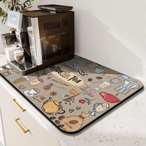 Coffee Bar Mat Accessories for Countertop Super Absorbent Anti-Slip Silicone Dish Drying Mats for Kitchen Counter Draining Pad Decor Gift Fit Coffee Maker Coffee Pot Espresso Machine 19inx12in