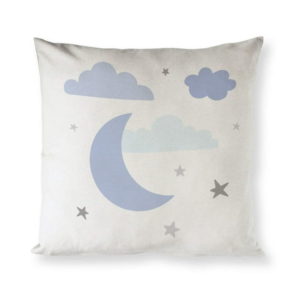 The Cotton & Canvas Co. Blue Clouds and Moon Home Decor Pillow Cover, Pillowcase, Cushion Cover and Decorative Throw Pillow Cover for Nursery and Kid's Room (Natural Color, Not White)