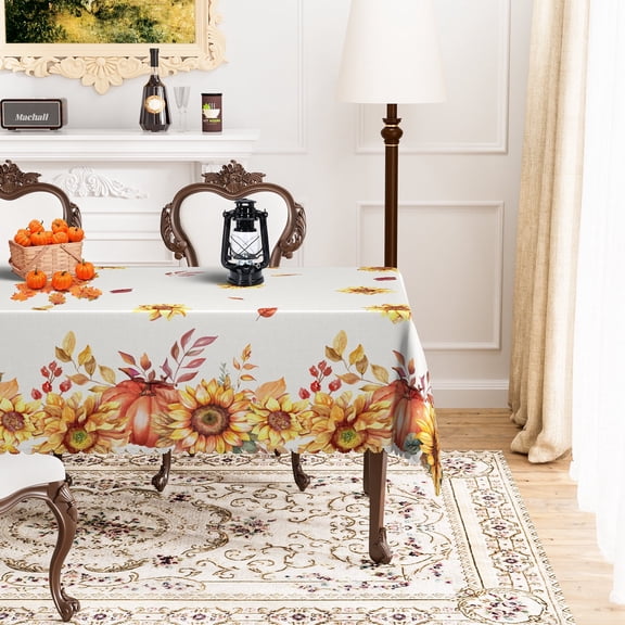 Pbobriich Fall Sunflower Tablecloth Rectangle,Thangksgiving Table Cloth for Kitchen Dinner Decor,60"x84"