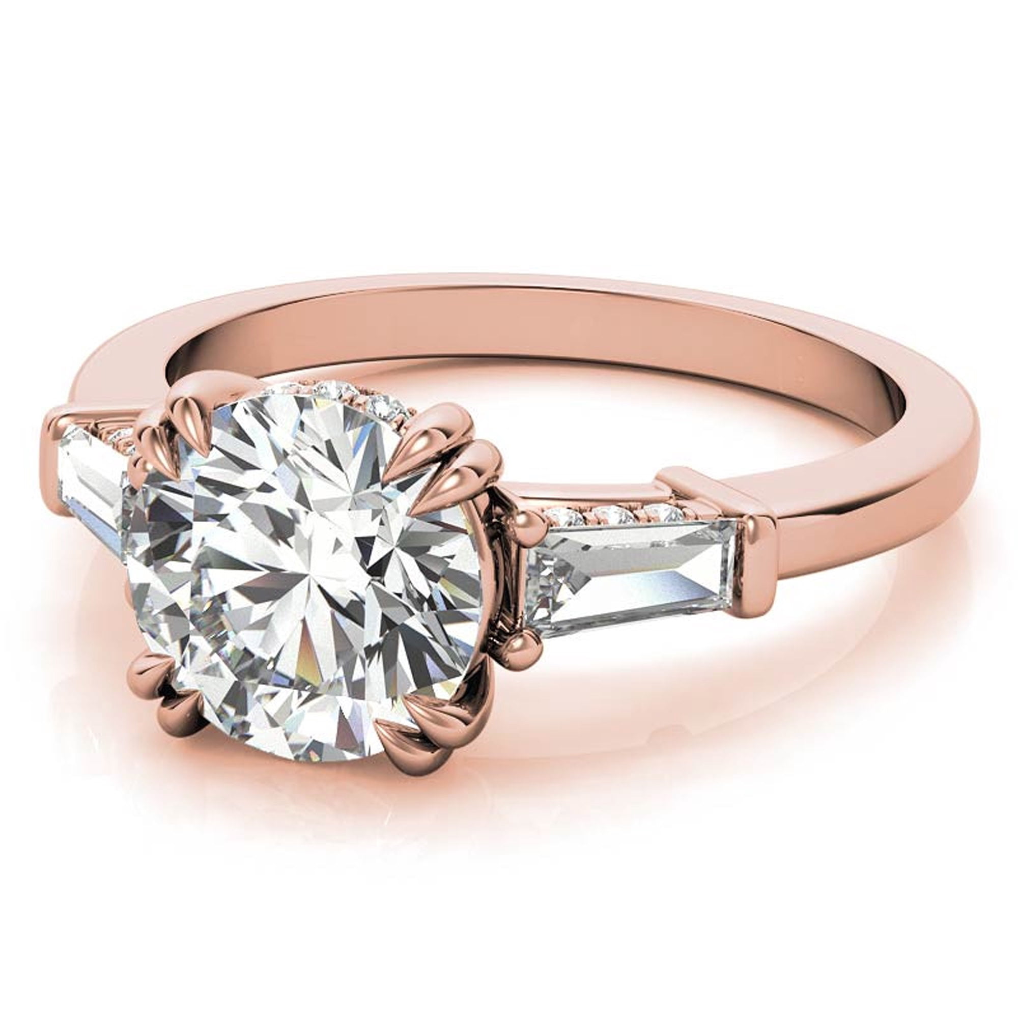 Auory Classic 3 Carat Round Cut Moissanite - Three Stone - Victorian Engagement Ring in 18K rose Gold Plating over Sterling Silver Ring for Women