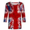 thumbnail image 3 of Patlollav Womens Tops 3/4 Sleeve Shirts Round Neck Loose Casual Blouses Independence Day Print Tshirts, 3 of 6