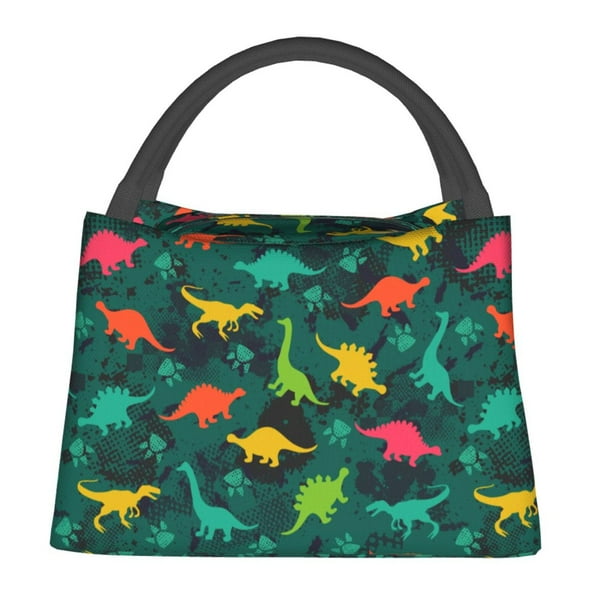 Fotbe Colorful Dinosaurs Bolsa Térmica Portátil con Estampado, Bolsa de Entrega de Alimentos Aislada, Bolsa Reutilizable de Gran Capacidad para Comidas y Supermercado