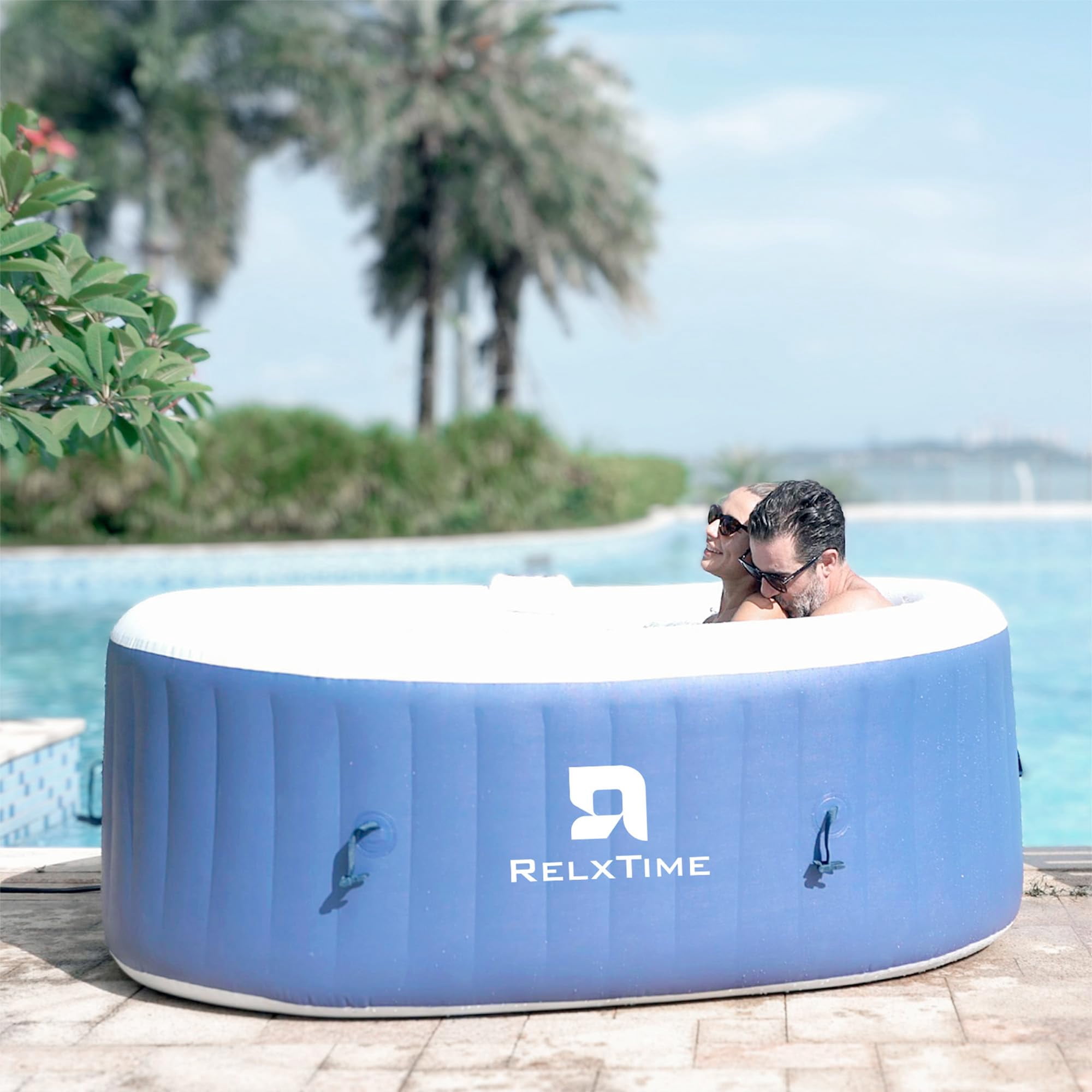 RELXTIME 2 Person Oval Inflatable Hot Tub Set Outdoor Spa with 100 Massage Jets 75 x 47 inch (Energy-Saving)