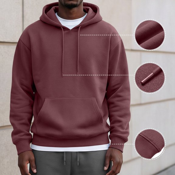 Dwellite Hoodies for Men Oversized Drawstring Casual Hoodie Fall Winter Hooded Sweatshirt with Pockets 2026 Wine L