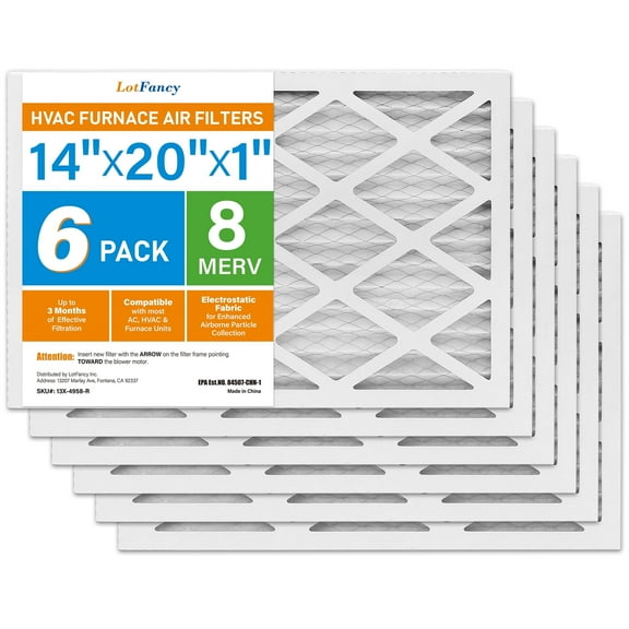 LotFancy 14x20x1 Air Filters, 6 Pack, MERV 8 Pleated HVAC AC Furnace Filters