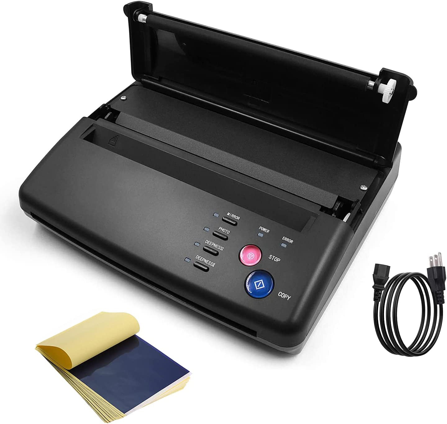 FSXUOLIPI Transfer Stencil Machine Thermal Copier Stencil Printer with  20pcs Transfer Paper for tattooing Artists (Black) 