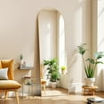 thumbnail image 2 of Arched Full Length Mirror with Stand, 59"x16" Floor Mirror with Aluminum Alloy, Tempered Glass Full Body Mirror, Free Standing or Wall-Mounted or Door Mirror for Living Room, Gold, 2 of 8