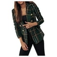thumbnail image 2 of Babysbule Winter Jackets for Women Women Plaid Check Suit Satin Jacket Formal Cardigan Pocket Work Office Suit Coat, 2 of 9
