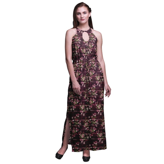 Bimba Floral Women Side Slits Long Casual Halter Maxi Dress Printed Party Wear-Small