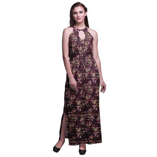Bimba Robe Longue Décontractée à Fleurs pour Femmes avec Fentes Latérales Imprimée pour Fête-Petite