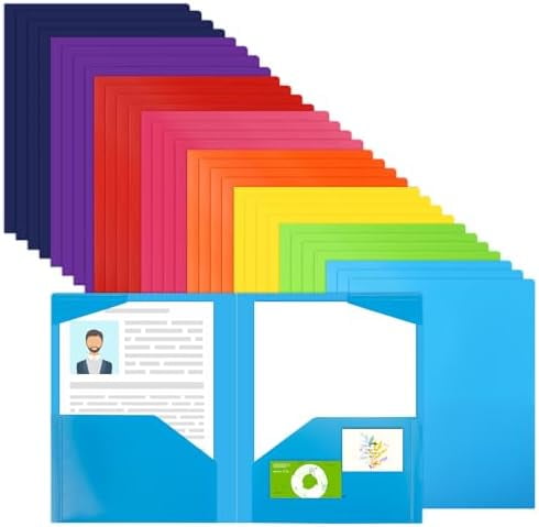 Tekola 32pcs Plastic Folders with Pockets, Heavy Duty Folders with 4 Pockets for Office and School, Letter Size, 8 Assorted Colors