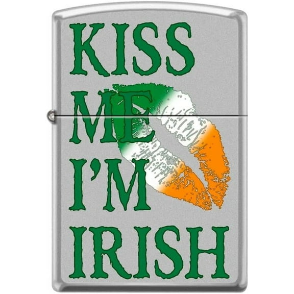 Zippo Lighter- Saint Patrick's Day Kiss Me I'm Irish Satin Chrome Lighter #Z5283