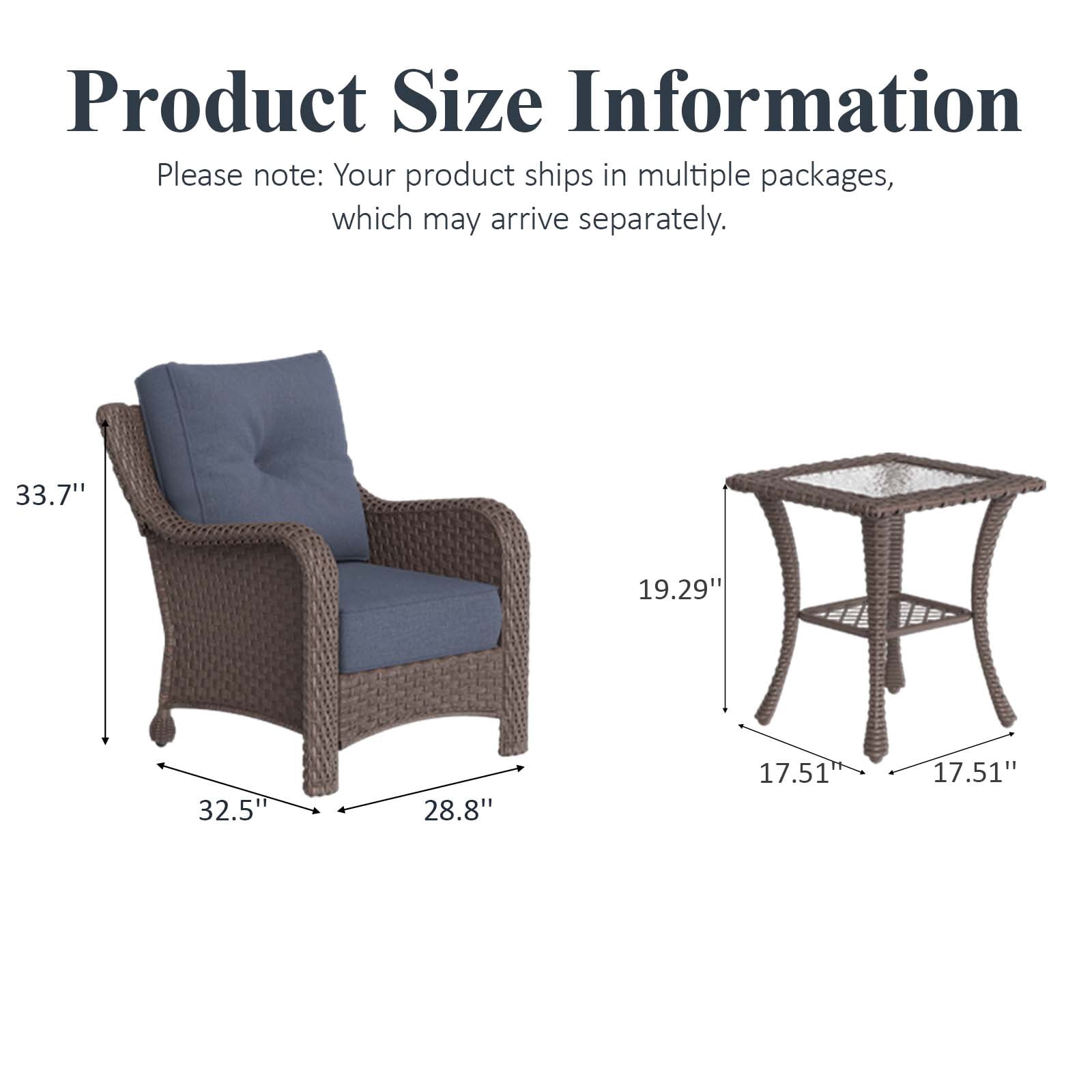 LayinSun 3 Piece Wicker Outdoor Furniture Set with 6-inch Comfy Cushions, High Back Patio Furniture Set with Rattan Armchairs and Side Table