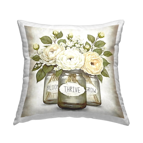 Stupell Industries Bloom Thrive Grow Flowers Square Decorative Printed Throw Pillow, 18 x 18,
