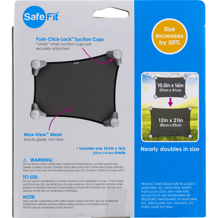SafeFit Adjust to Fit Car Window Shade, Helps Block Harmful UV-A/UV-B Rays, Includes Suction Cup Attachment for Superior Grip
