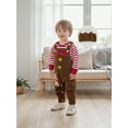 thumbnail image 3 of Spewahor Infant Baby Boys Girls Christmas Clothes Set 0 3 6 9 12 18 Months Stripe Print Long Sleeve Romper Gingerbread Man Embroidery Overall Pants and Hat 3Pcs Outfit, 3 of 9