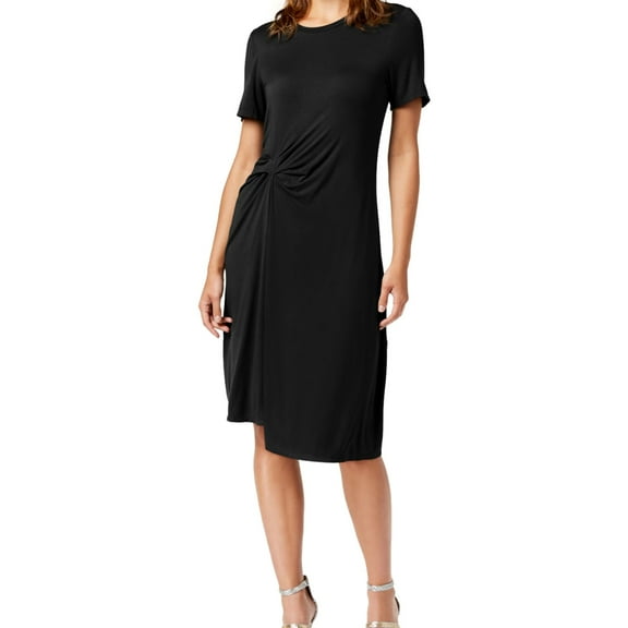 Rachel Roy Womens Draped Front Midi Asymmetrical Dress, Black, Small