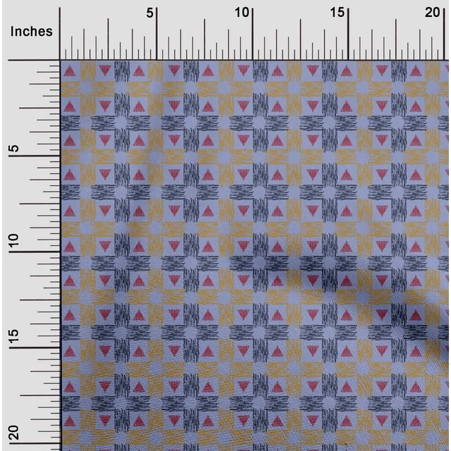 oneOone Cotton Poplin Fabric Check & Triangle Ikat Decor Fabric Printed BTY 56 Inch Wide