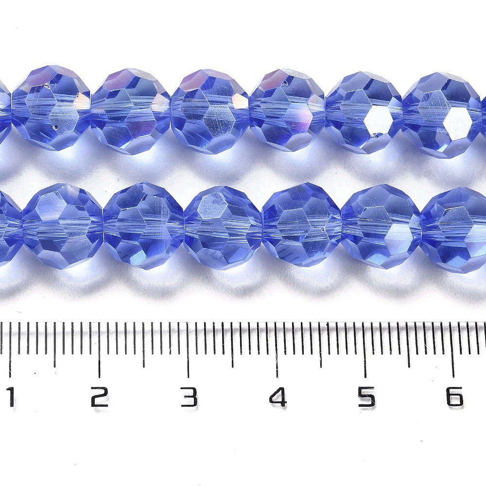 Transparent Glass Beads 32 Facets AB color Plated Round Cornflower Blue 10x8.5~9mm Hole: 1.6mm 67pcs/strand 23.62''(60cm)