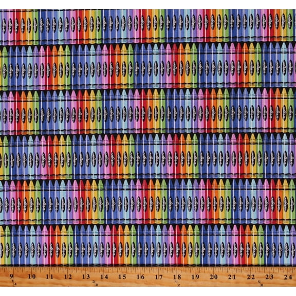 Cotton Rainbow Crayons Writing Utensils Kids Children Coloring Multicolor Cotton Fabric Print by the Yard (17327941-BTS-14339-Z)
