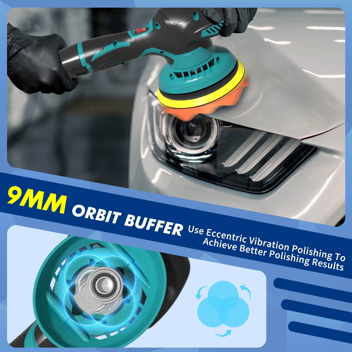 6 Inch Cordless Car Buffers Polishers Kit with 2pcs 2000mAh Lithium Rechargeable Battery, Portable Rotary Car Polisher Set with 6 Variable Speed 2500-5000 RPM for Car, Boat Sanding, Polishing, Waxing