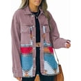 thumbnail image 1 of Veste Patchwork en Denim à Revers Ample à Manches Longues pour Femme, Bord Brut Rétro, Veste Mi-Longue Rouge Brique L, 1 of 6