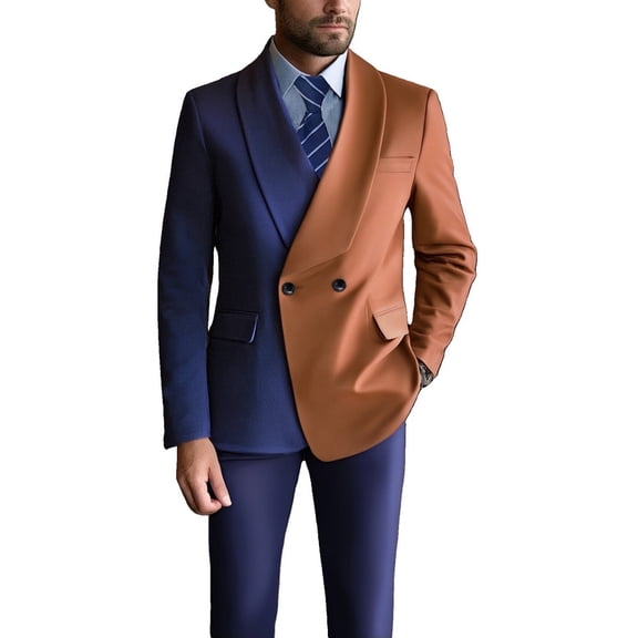 i.Finelong Men's fashionable color - Block double-breasted two-piece suit, suitable for various occasions.