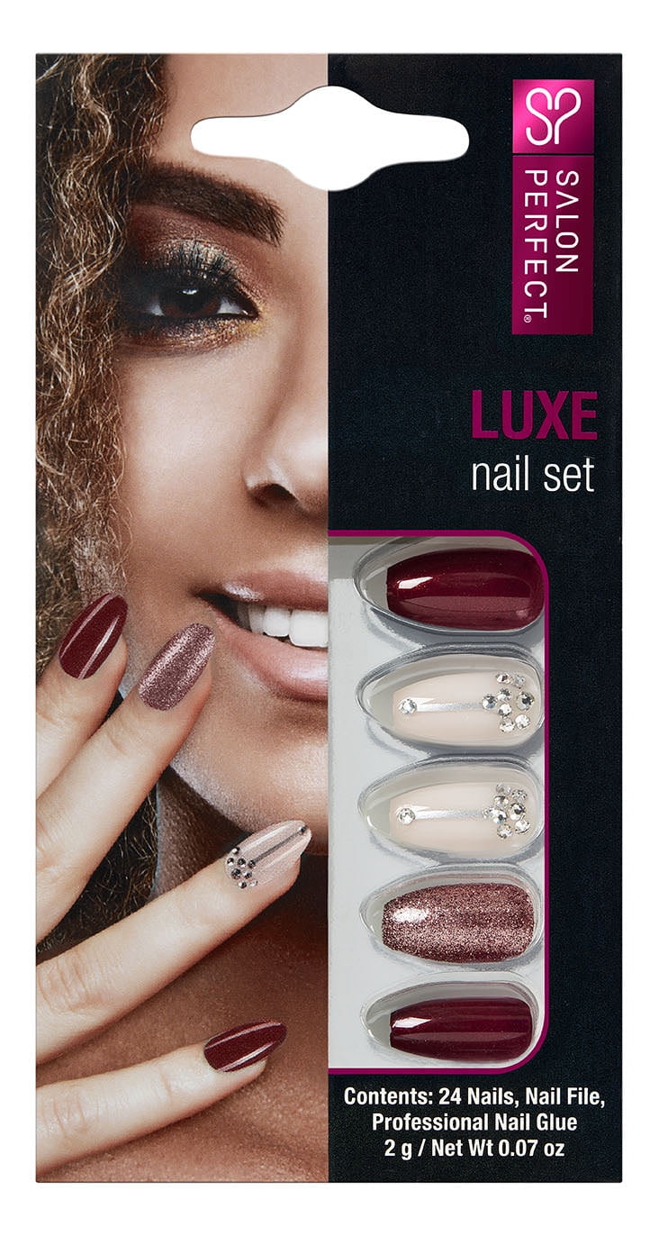 Salon Perfect Artificial Nails, Burgandy and Nude Gem Images Salon Perfect Artificial Nails, Burgandy and Nude Gem