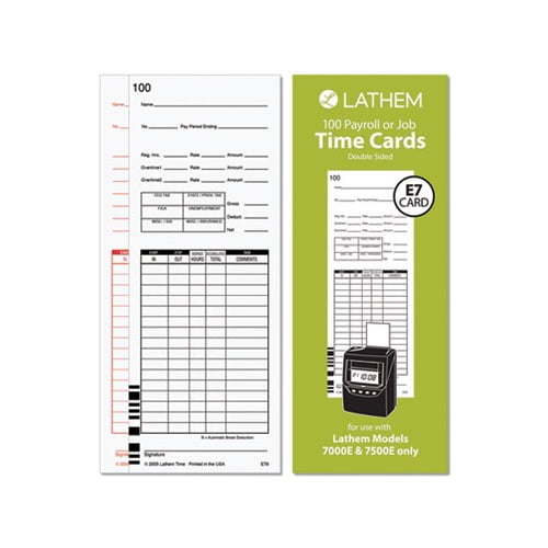 Time Clock Cards for Lathem Time 7000E/7500E Two Sides, 3.38 x 8.78